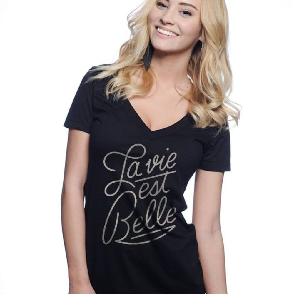 Sevenly "La Vie Est Belle" V-Neck T-Shirt